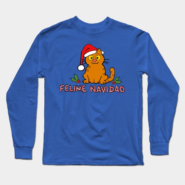 Feline Navidad Long Sleeve T-Shirt by wolfmanjaq